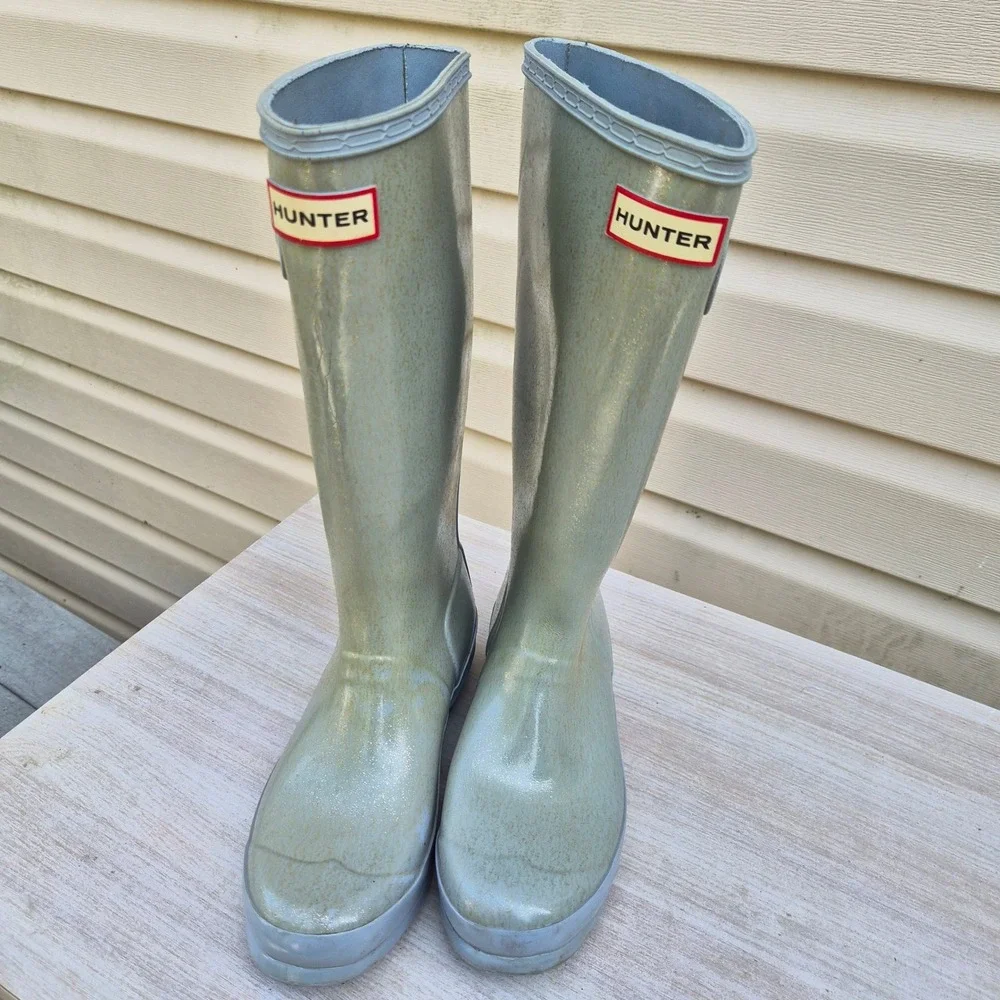 Hunter Original Kid Glitter Fin Rain Boots Silver Gold Waterproof Ch 4B / W 5G